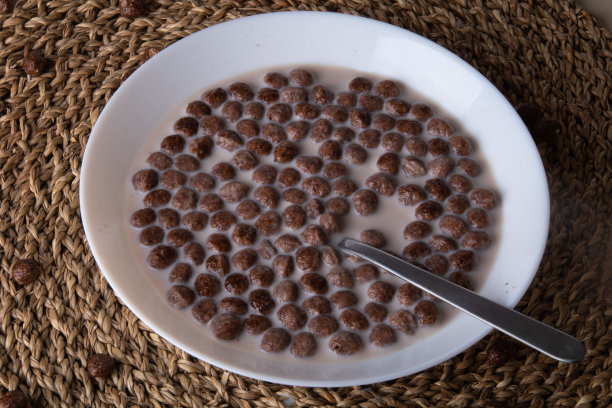 早餐麦片和牛奶放在碗里的照片图片下载