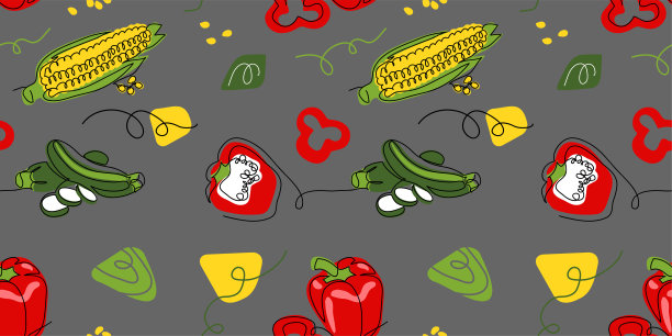 墨西哥蔬菜矢量图案在灰色背景上一个连续的线条艺术画的蔬菜辣椒粉，玉米，西葫芦厨房或咖啡馆装饰图片下载
