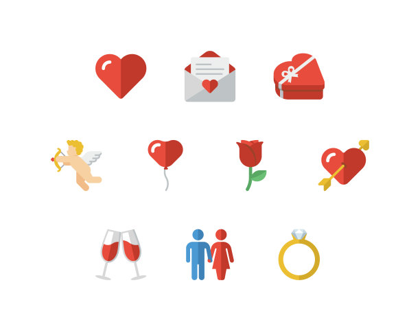 情人节扁平风格图标集图片下载