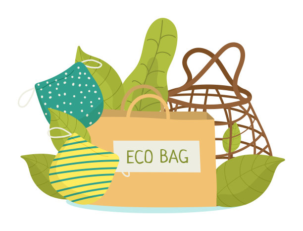 有机产品从杂货店概念，矢量插图。生态袋与天然食品水果卡通市场设计。废物回收，绿色生态图片下载