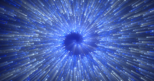 摘要螺旋隧道美丽的飞行发光的神奇粒子散景蓝色能量圈在黑暗的背景。抽象的背景图片下载