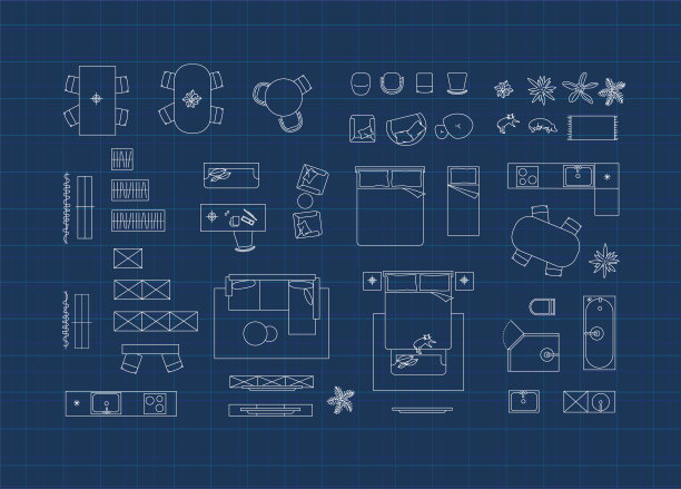 施工图家具图标蓝色图片下载