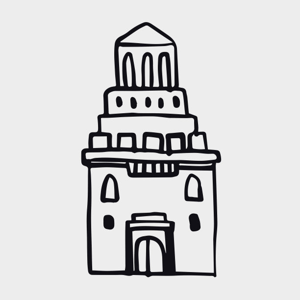 黑白手绘图。建筑的立面以浅色为背景。建筑的线性插图。图片下载