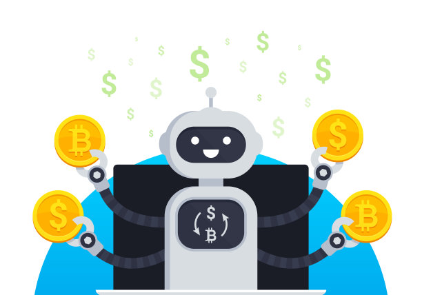 加密货币交易机器人矢量插图概念图片下载