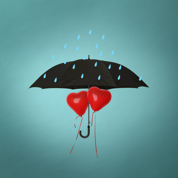 为红色心形气球遮雨的雨伞图片下载