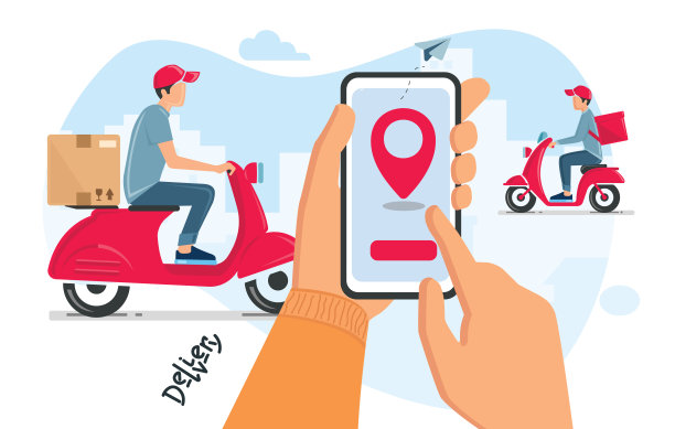 手拿手机。交付应用程序。矢量插图图片下载