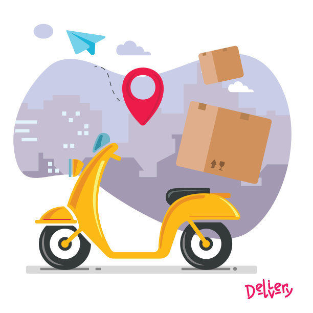 送货踏板车自行车插图。图片下载