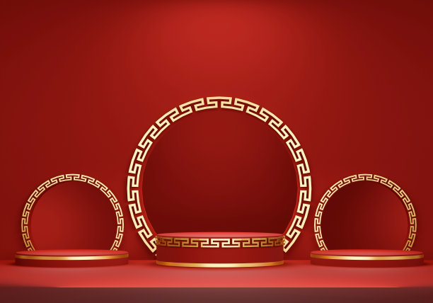 中国新年，十二生肖，金兔和红灯笼。3d插图图片下载