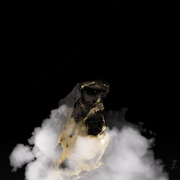 黑色和金色的岩石讲台三维渲染，抽象的黑色产品呈现模板。图片下载