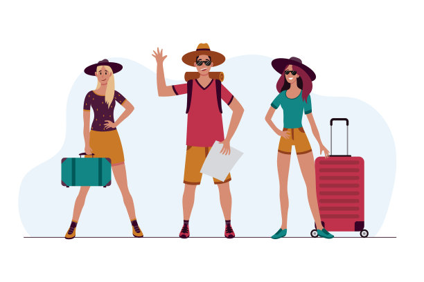 扁平化设计游客带行李图片下载