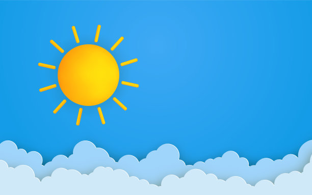 可爱的夏日背景是蓬松的云彩和太阳图片下载