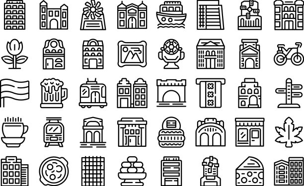 阿姆斯特丹图标集轮廓欧洲房子图片下载