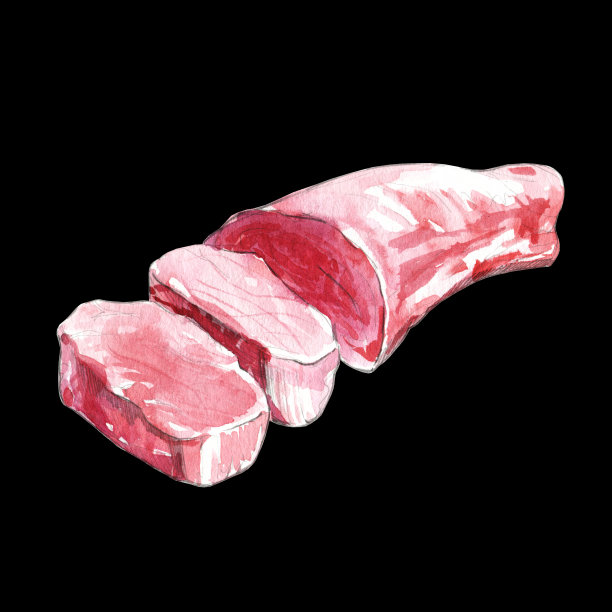 生肉水彩插图在黑色背景图片下载