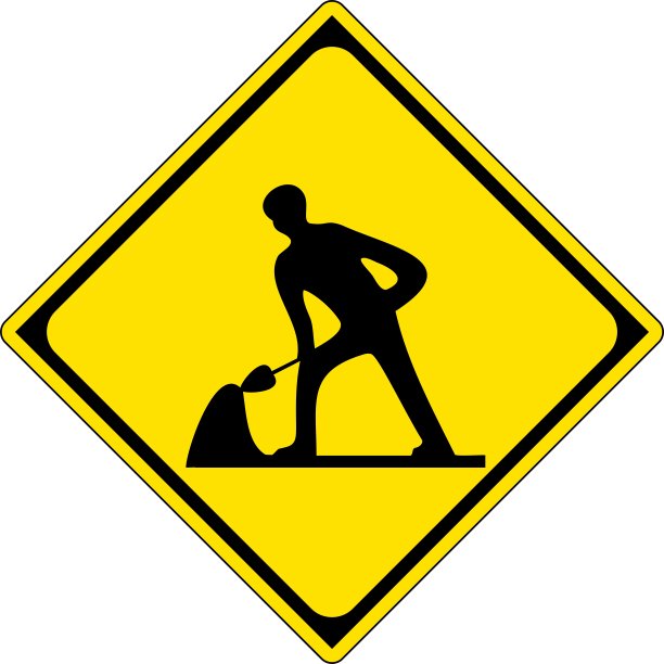 工地工人正在施工的警告标志剪影/插图材料(矢量插图)图片下载