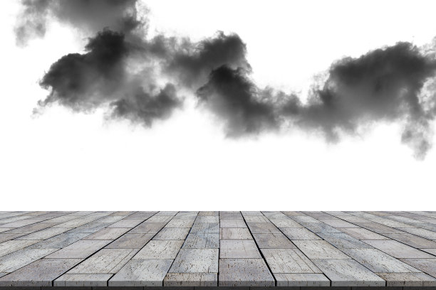 纹理云与石甲板桌面，孤立的白色背景图片下载