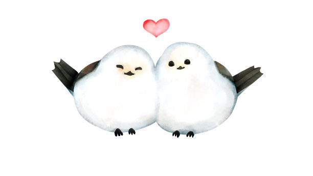 心形标记和两个长尾山雀图片下载