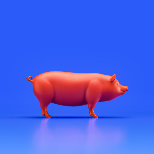 猪单色单色动物玩具制成的红色塑料，单动物从侧面看，侧面，动物，3d渲染图片下载