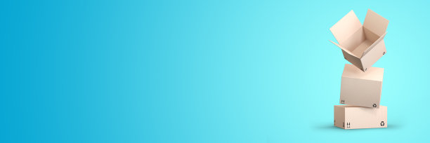 盒子堆下降与一个打开的盒子-浅蓝色背景- 3D渲染图片下载