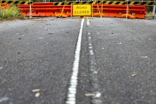 道路封闭标志，空旷道路上的交通障碍，背景留有文案空间图片下载