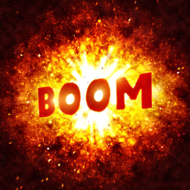 BOOM这个词从炽热的爆炸中爆发出来图片下载
