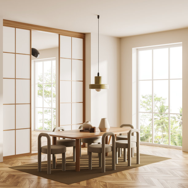 明亮的餐厅内部角落视图与餐桌图片下载