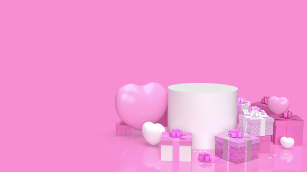 情人节的礼盒和心概念3d渲染图片下载