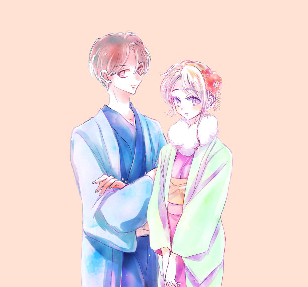 穿着和服的男女图片下载