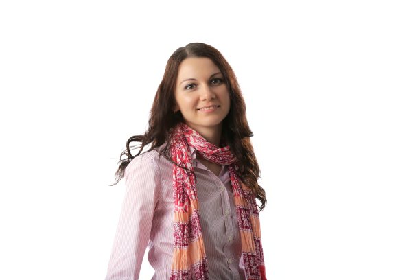 棕色头发的女人与围巾在白色屏幕图片下载