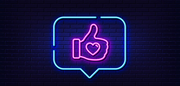 像手线图标，拇指向上，手指符号霓虹灯图片下载