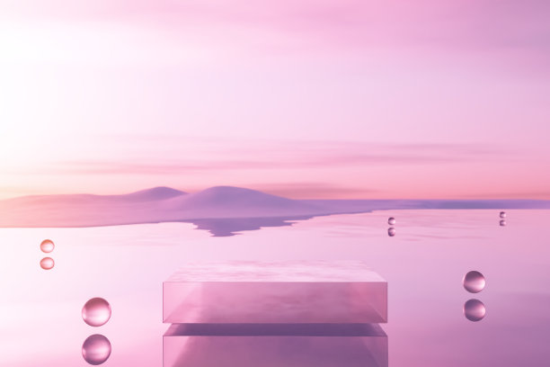 三维平台与复制空间的产品展示展示热带日落海滩抽象背景。热带夏季度假概念。图片下载
