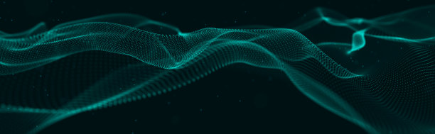 粒子的音乐波。结构连接良好。抽象的背景与一波发光粒子。波三维图片下载