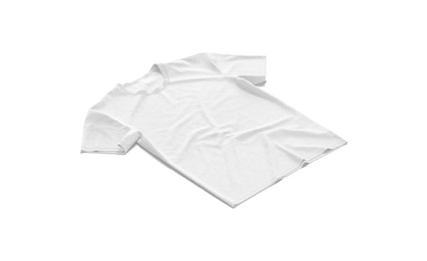 空白的白色t恤模拟平躺，侧视图图片下载