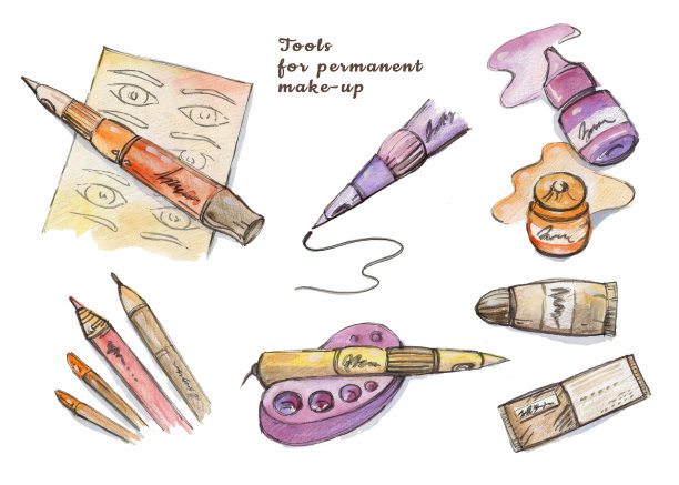 用于永久化妆的水彩工具图片下载