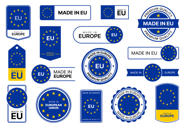 制造在欧盟欧洲质量图标标签与旗帜图片下载