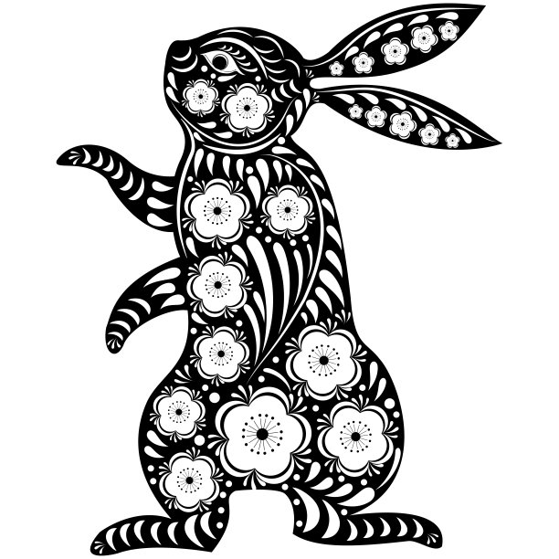 兔子剪纸在白色背景，中国生肖为新年元素，美丽的复活节兔子花，孤立的花兔与激光切割模式模切或模板，2023兔年图片下载