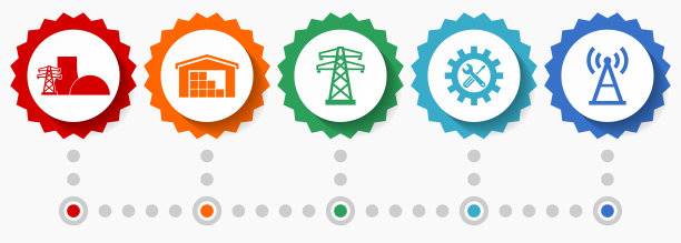 电力和能量矢量图标，工业平面设计网页徽章集合，商业信息图表模板图片下载