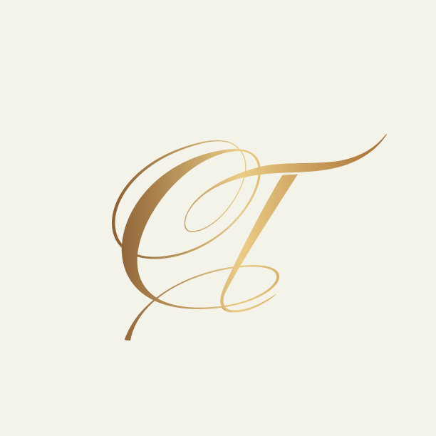 CT字母标志。字母c，字母t装饰签名字符。书法字母的首字母。黄金的颜色。图片下载