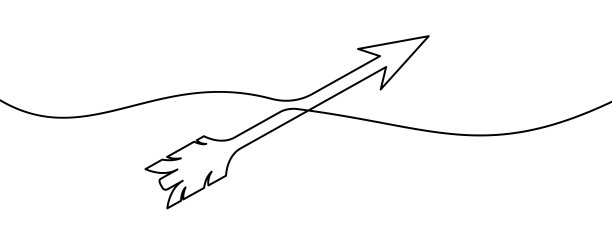 箭头的连续画线。箭头线性图标。一行画背景。猎人箭头连续线图标。图片下载