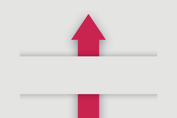 红色箭头上升，在粉彩背景上作为商业或成功概念的隐喻。图片下载