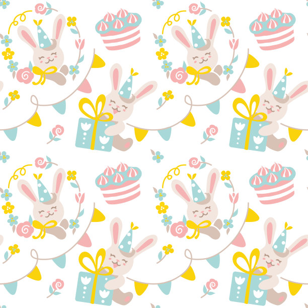 可爱的兔子，蛋糕，礼品盒。庆祝生日。图片下载