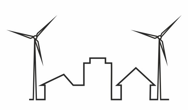 城市风力发电厂，黑色轮廓图，eps。图片下载