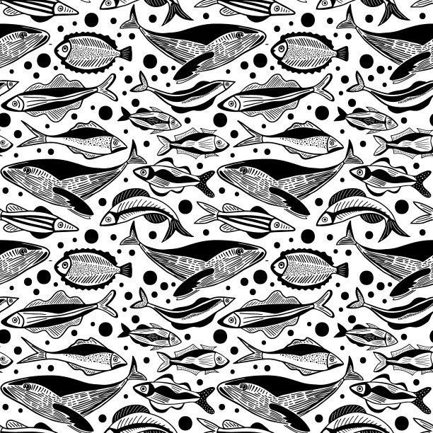 手绘海鱼图案素描图片下载