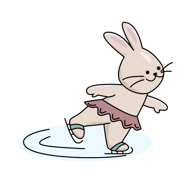 可爱的兔子女孩穿冰鞋。图片下载