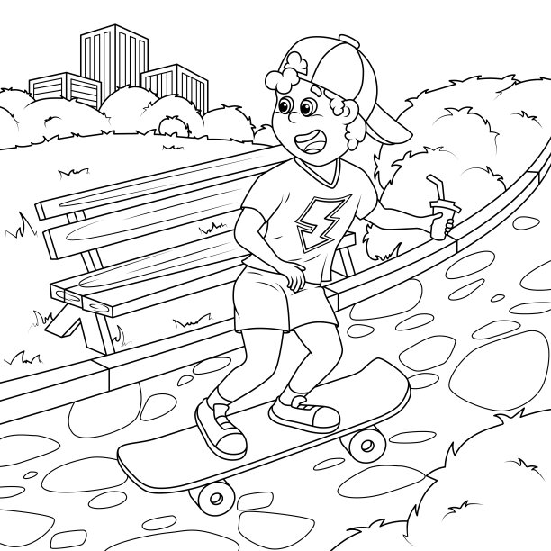 那个男孩正在公园里玩滑板。图片下载