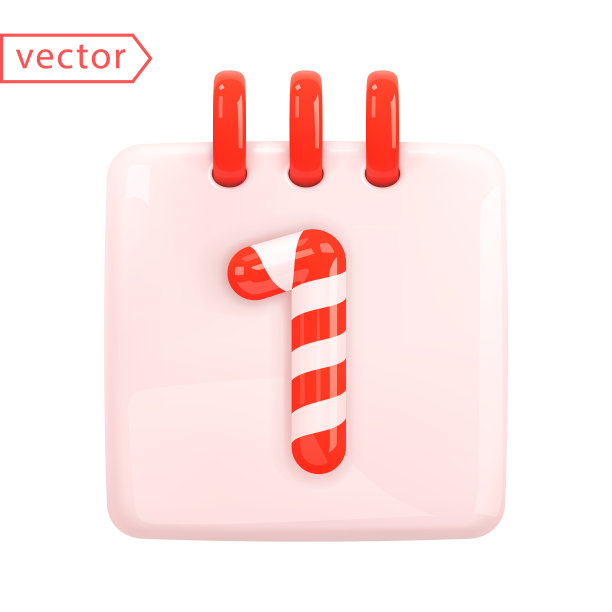 每日日历与日期。第一天，白色数字用红丝带包裹。卡通风格的逼真3d设计。日历图标孤立在白色背景上。三维矢量插图图片下载