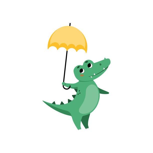可爱的鳄鱼站在雨伞卡通插图图片下载