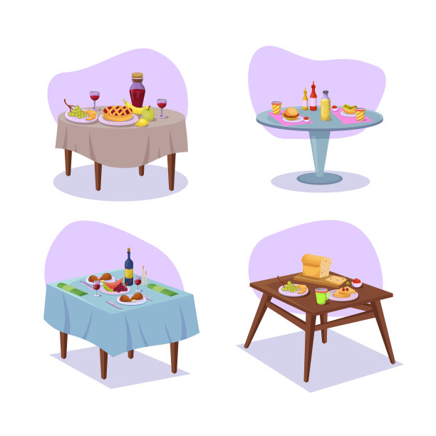 餐桌上的食物有和没有布矢量插图集图片下载