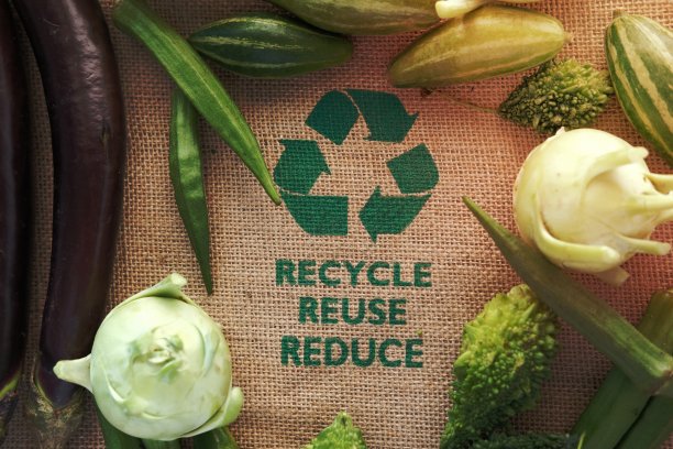 用回收的箭头在蔬菜购物袋上签名图片下载