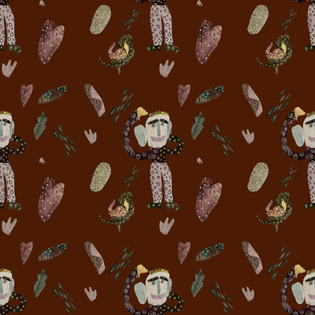 卡通抽象棕色图案小孩水彩画图片下载