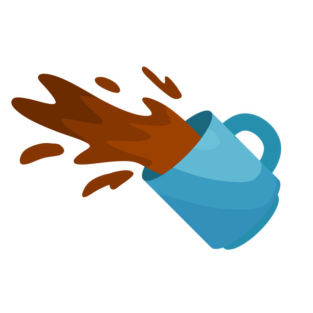 打翻了一杯咖啡。喷和滴。厨房操作草率。喝含咖啡因的饮料。卡通平面插图。图片下载